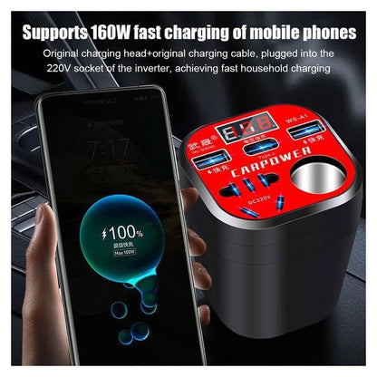 Car Mounted Cup Type Inverter ABS 12V DC To 220V AC Streamlined