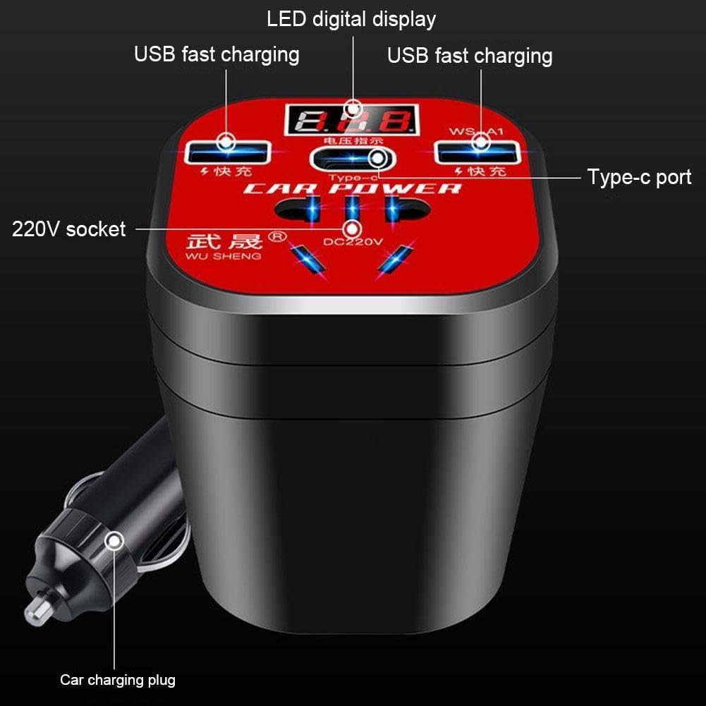 Car Mounted Cup Type Inverter ABS 12V DC To 220V AC Streamlined