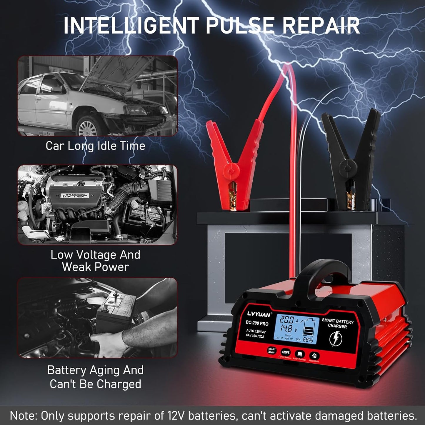 Automatic 12v 24V Battery Charger | Lead-Acid Battery Maintainer with LCD Display