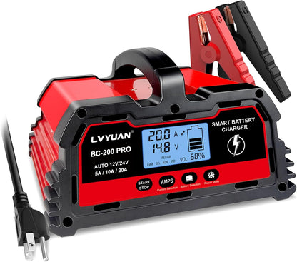 Automatic 12v 24V Battery Charger | Lead-Acid Battery Maintainer with LCD Display