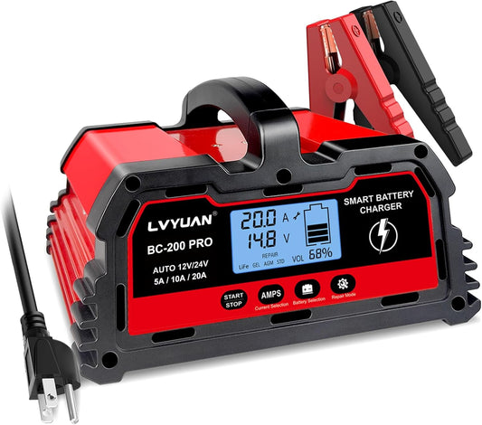 Automatic 12v 24V Battery Charger | Lead-Acid Battery Maintainer with LCD Display