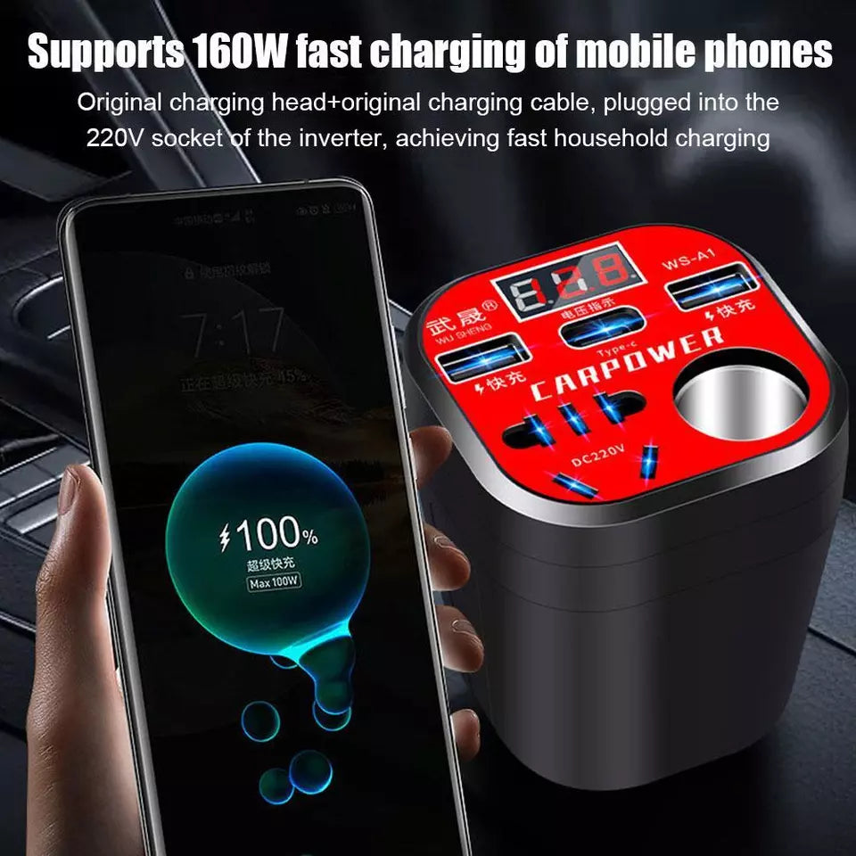 Car Mounted Cup Type Inverter ABS 12V DC To 220V AC Streamlined