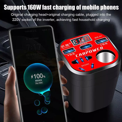 Car Mounted Cup Type Inverter ABS 12V DC To 220V AC Streamlined